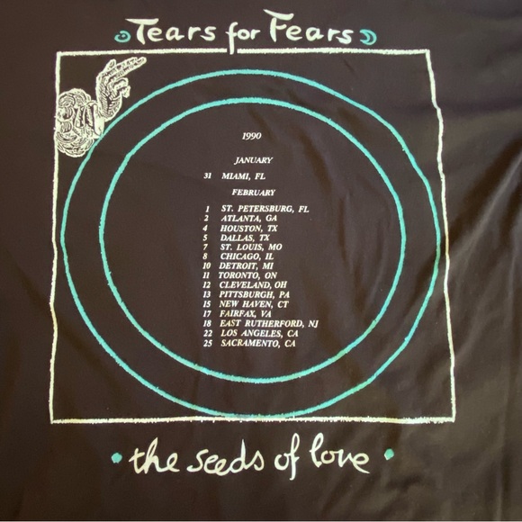 VTG Tear for Fears 1990 Seeds of Love Concert T-Shirt XL - Picture 9 of 9